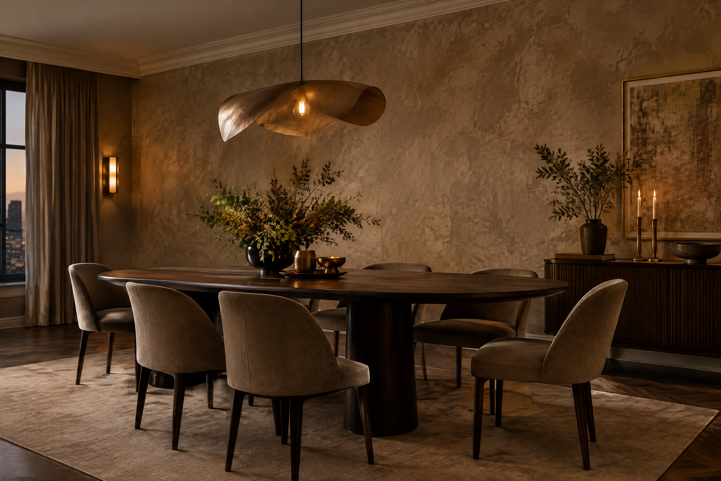Textured wallpaper in an elegant dining room